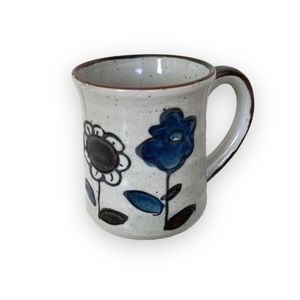 Vintage Speckled Stoneware Flower Mug